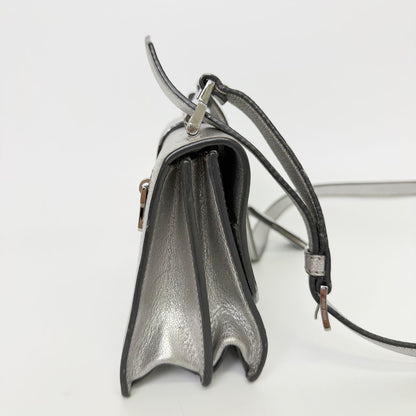 Miu Miu Metallic Leather Push Lock Crossbody Shoulder Bag Silver Vintage — view 6