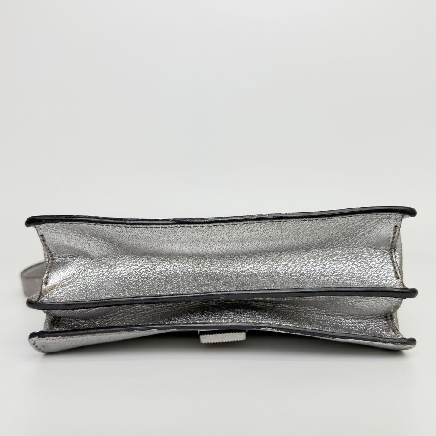 Miu Miu Metallic Leather Push Lock Crossbody Shoulder Bag Silver Vintage — view 8