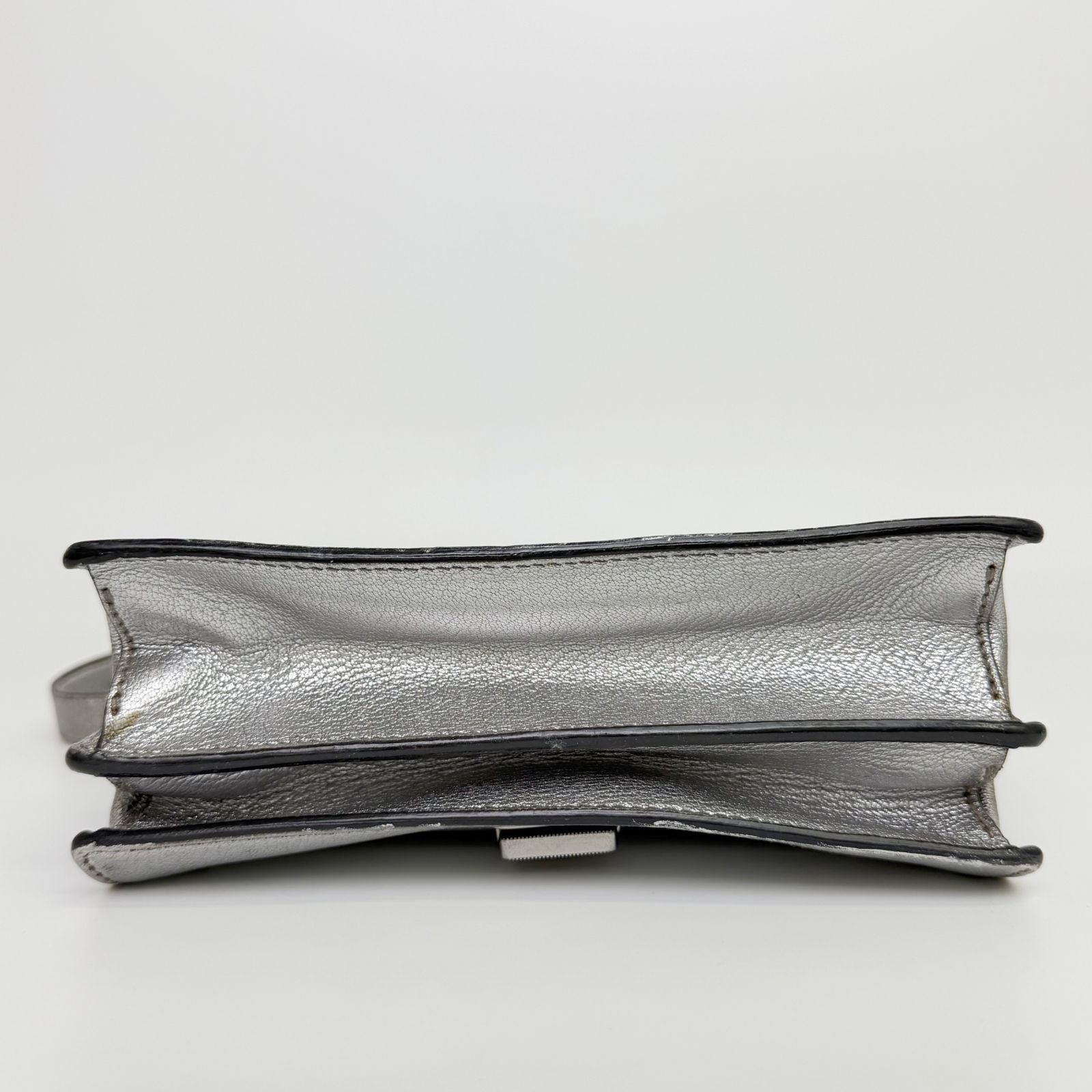 Miu Miu Metallic Leather Push Lock Crossbody Shoulder Bag Silver Vintage — view 8