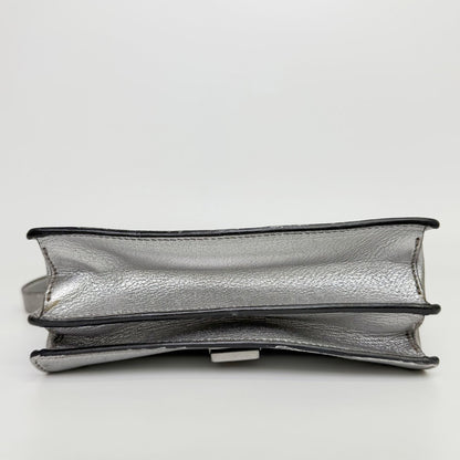Miu Miu Metallic Leather Push Lock Crossbody Shoulder Bag Silver Vintage — view 8