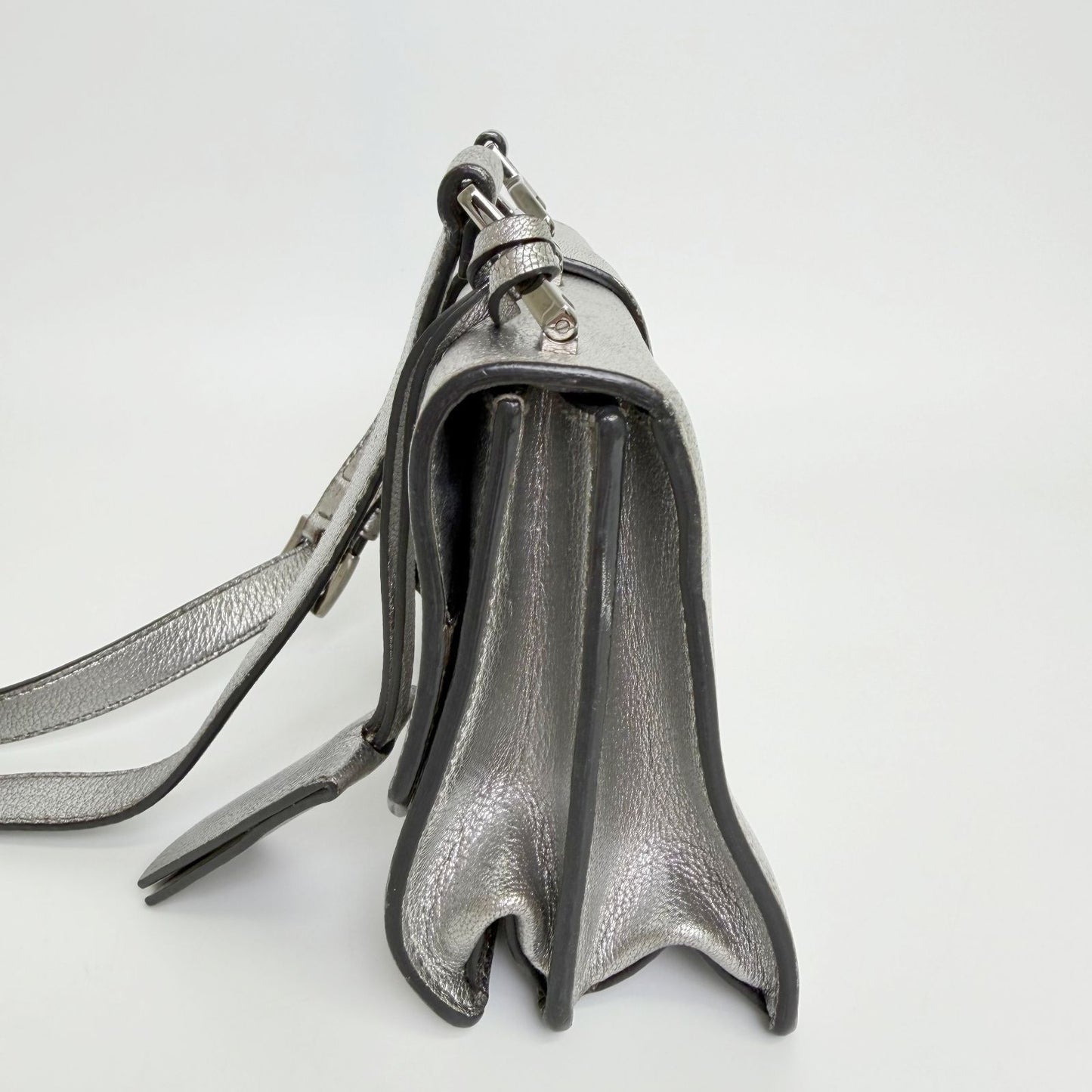 Miu Miu Metallic Leather Push Lock Crossbody Shoulder Bag Silver Vintage — view 5