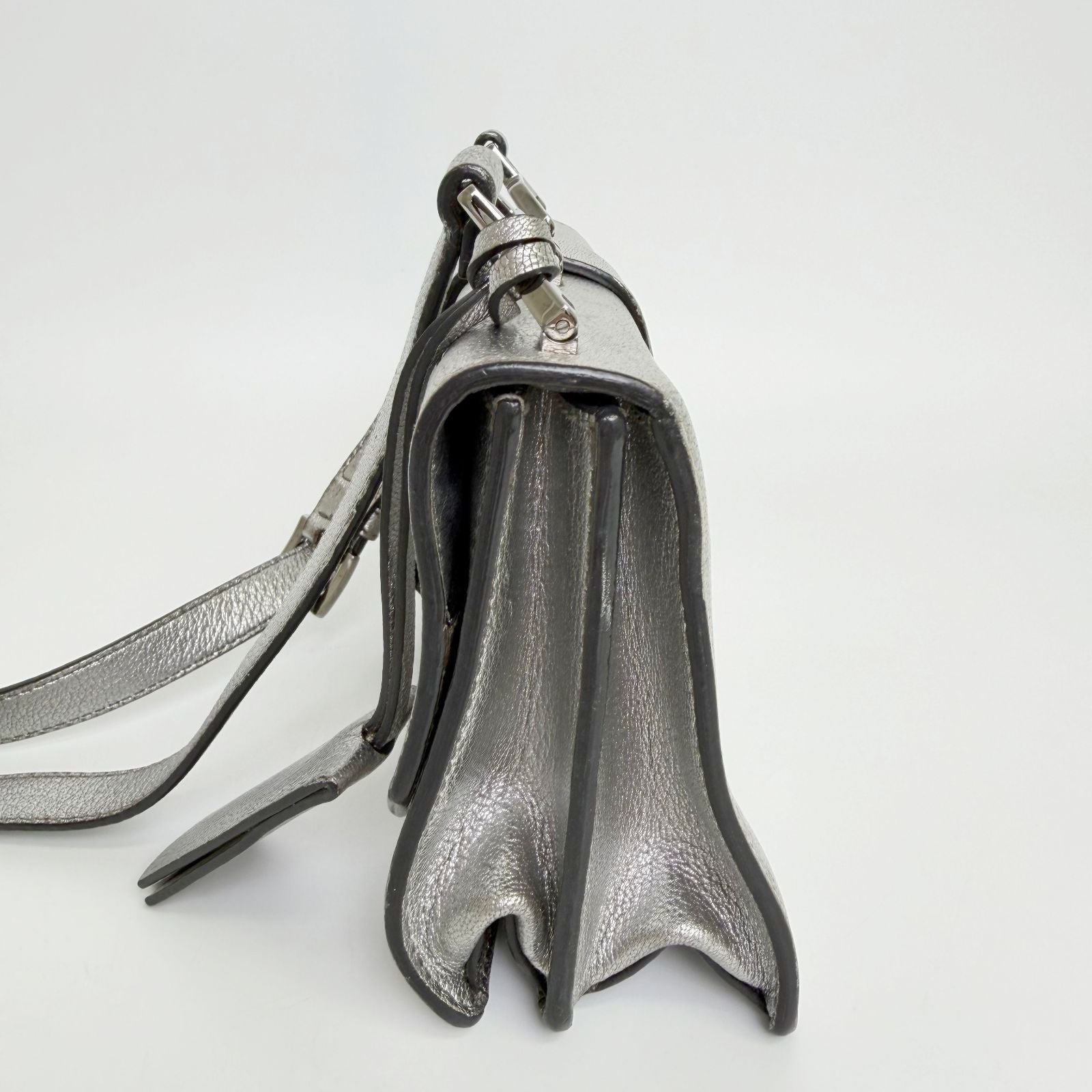 Miu Miu Metallic Leather Push Lock Crossbody Shoulder Bag Silver Vintage — view 5