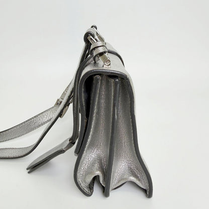 Miu Miu Metallic Leather Push Lock Crossbody Shoulder Bag Silver Vintage — view 5