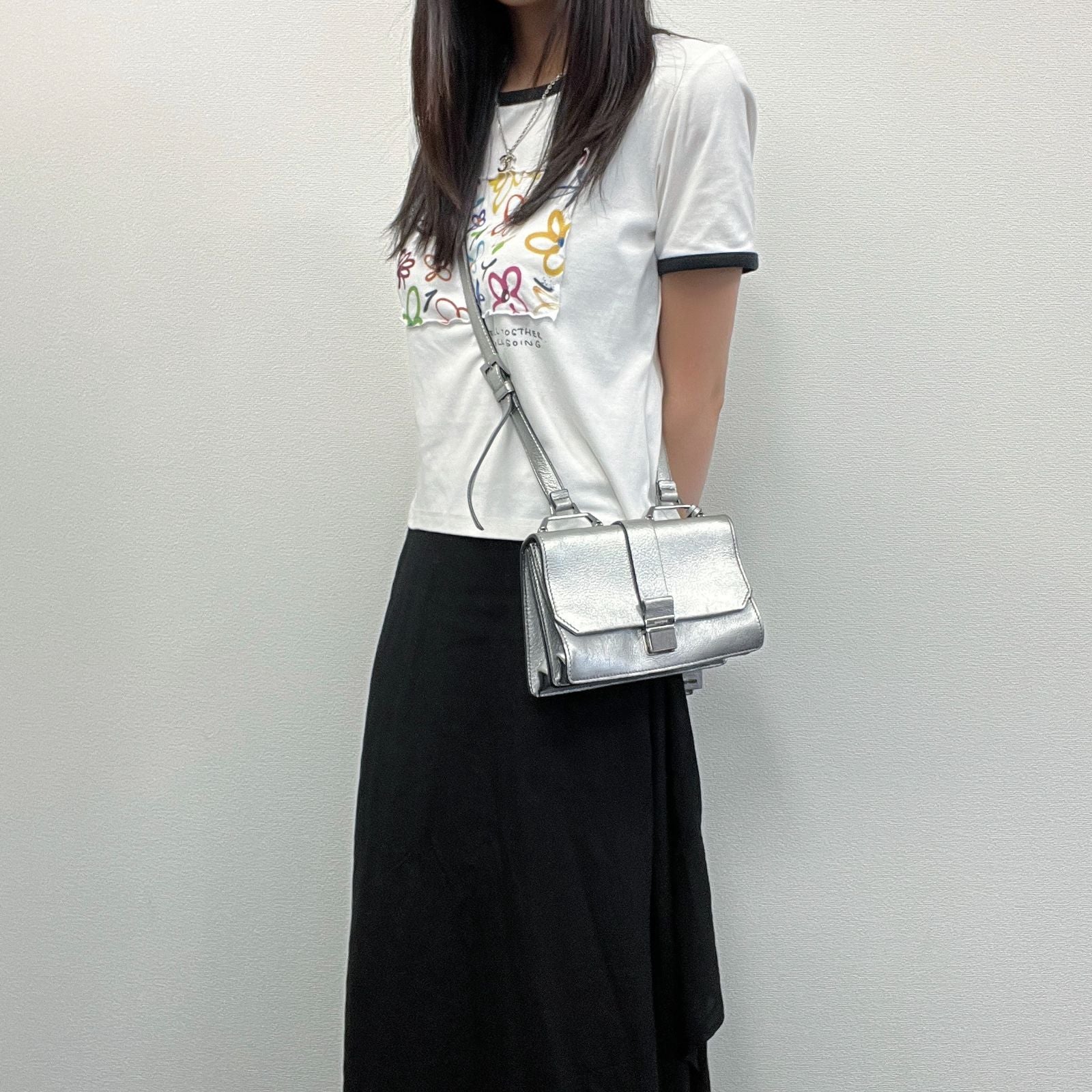 Miu Miu Metallic Leather Push Lock Crossbody Shoulder Bag Silver Vintage — view 2