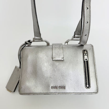 Miu Miu Metallic Leather Push Lock Crossbody Shoulder Bag Silver Vintage — view 4
