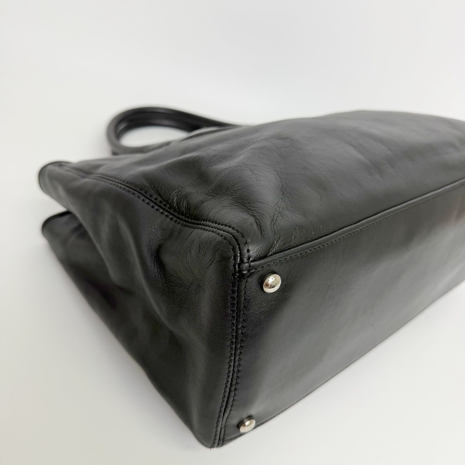 Chanel Executive Line Tote Shoulder Bag Leather Black Silver Seal Vintage — view 7