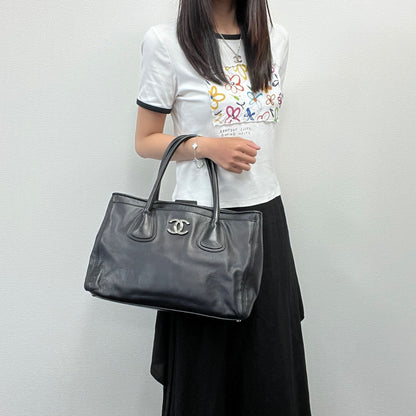 Chanel Executive Line Tote Shoulder Bag Leather Black Silver Seal Vintage — view 3
