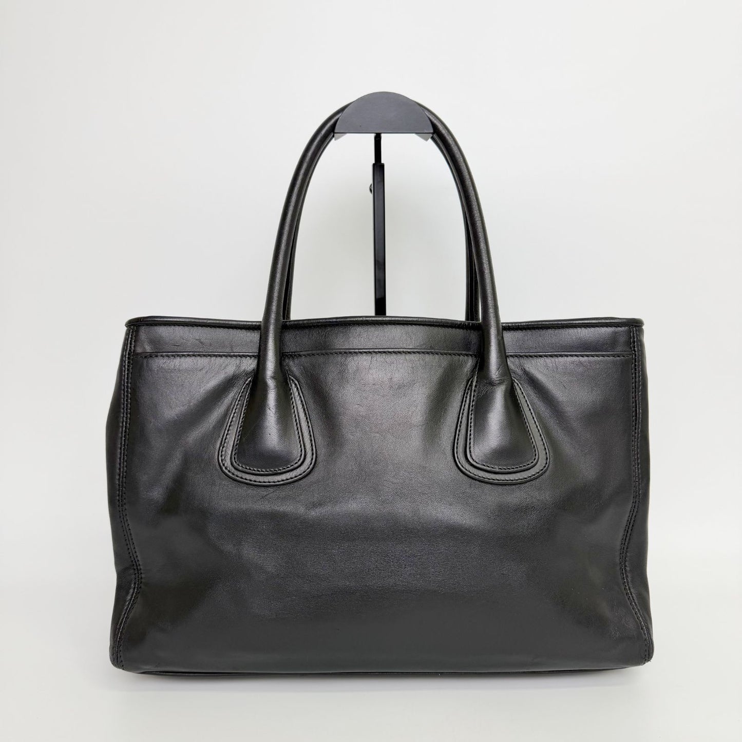 Chanel Executive Line Tote Shoulder Bag Leather Black Silver Seal Vintage — view 2