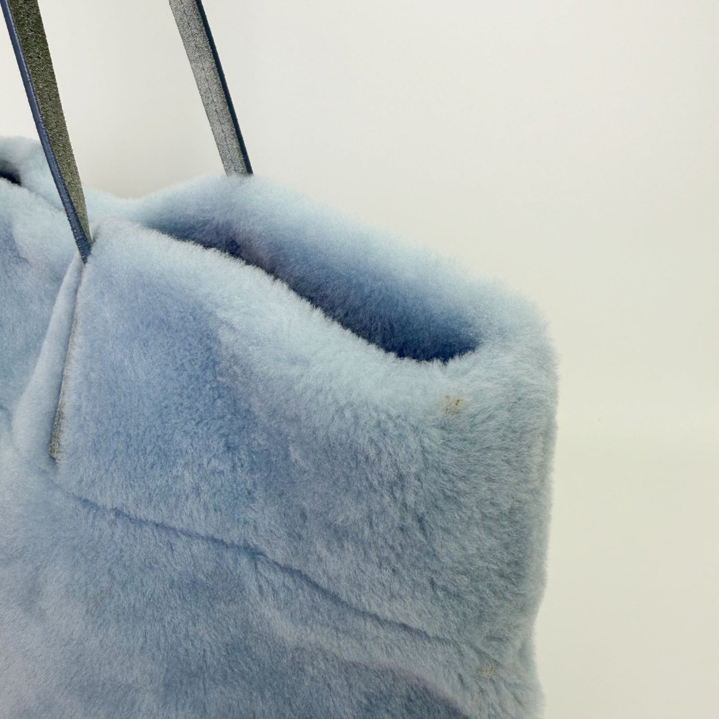 Miu Miu Shearling Big Logo Tote Shoulder Bag Light Blue White Red Vintage — view 7
