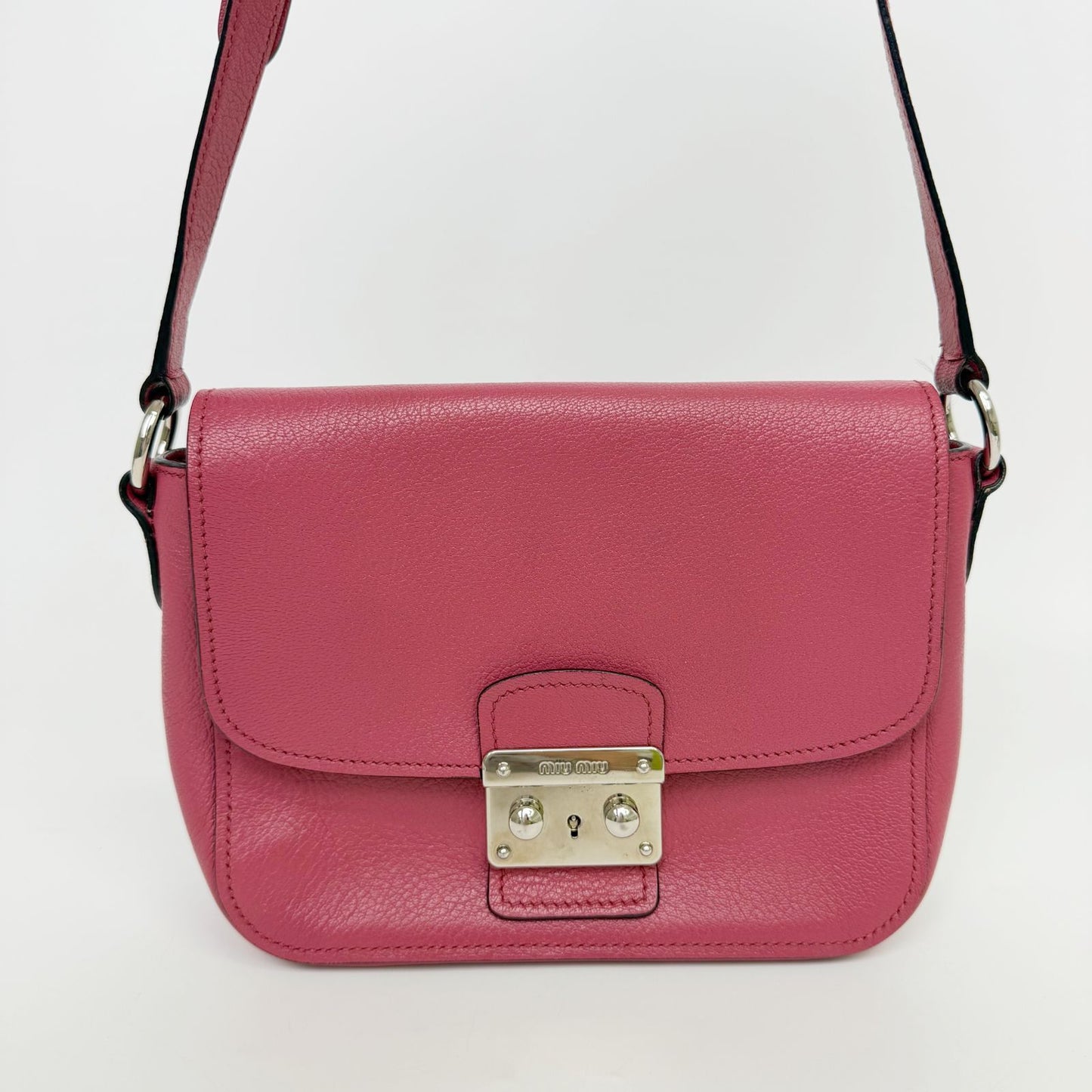 Miu Miu Madras Leather Push Lock Shoulder Bag Pink Vintage — view 3
