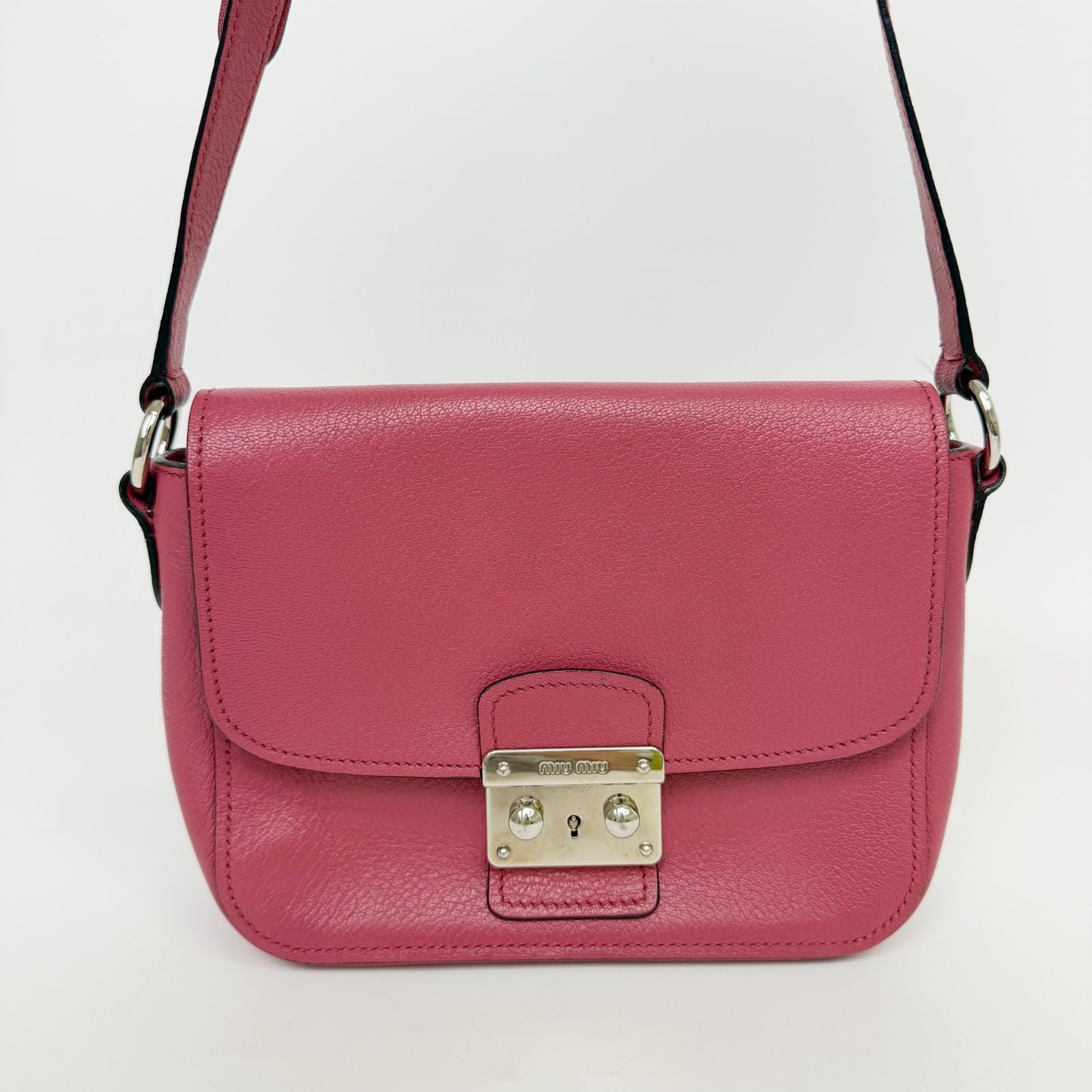 Miu Miu Madras Leather Push Lock Shoulder Bag Pink Vintage — view 3
