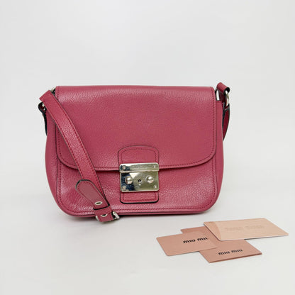 Miu Miu Madras Leather Push Lock Shoulder Bag Pink Vintage