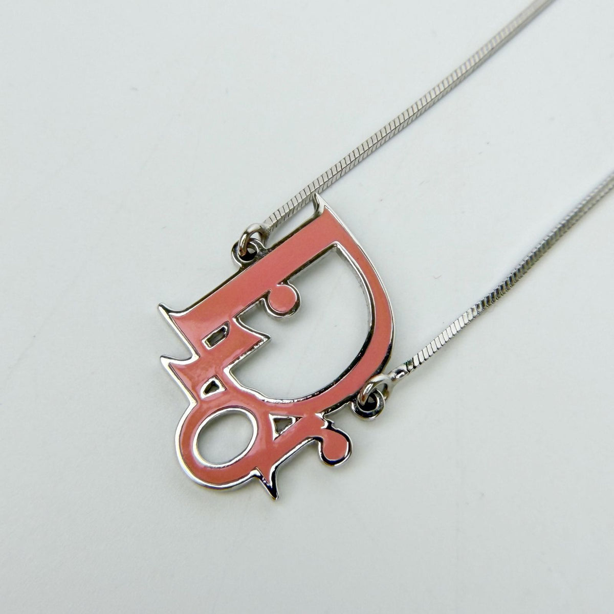 Dior Logo Necklace Plating Silver Pink Vintage — view 3