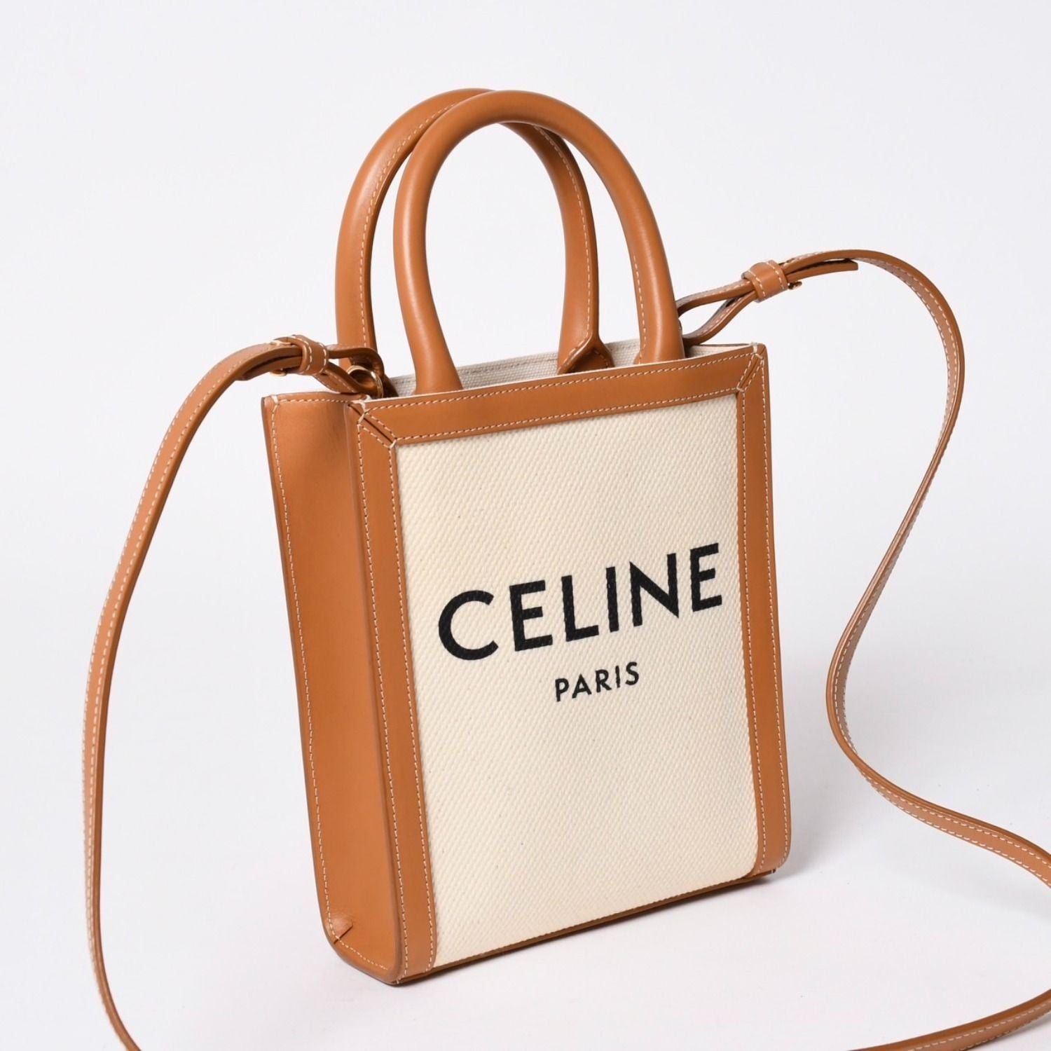 Celine Mini Vertical Cabas 2-Way Shoulder Bag Cotton Canvas Beige — view 3