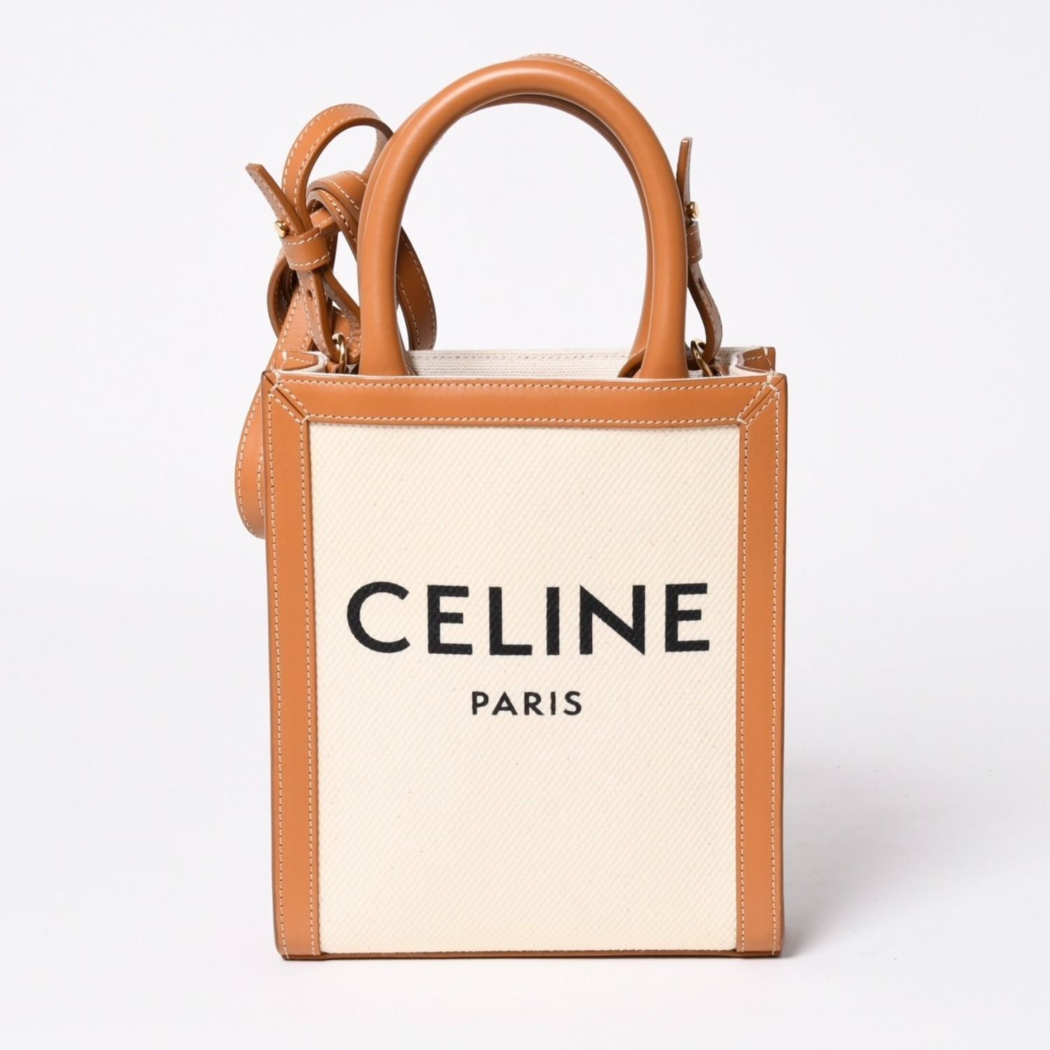 Celine Mini Vertical Cabas 2-Way Shoulder Bag Cotton Canvas Beige