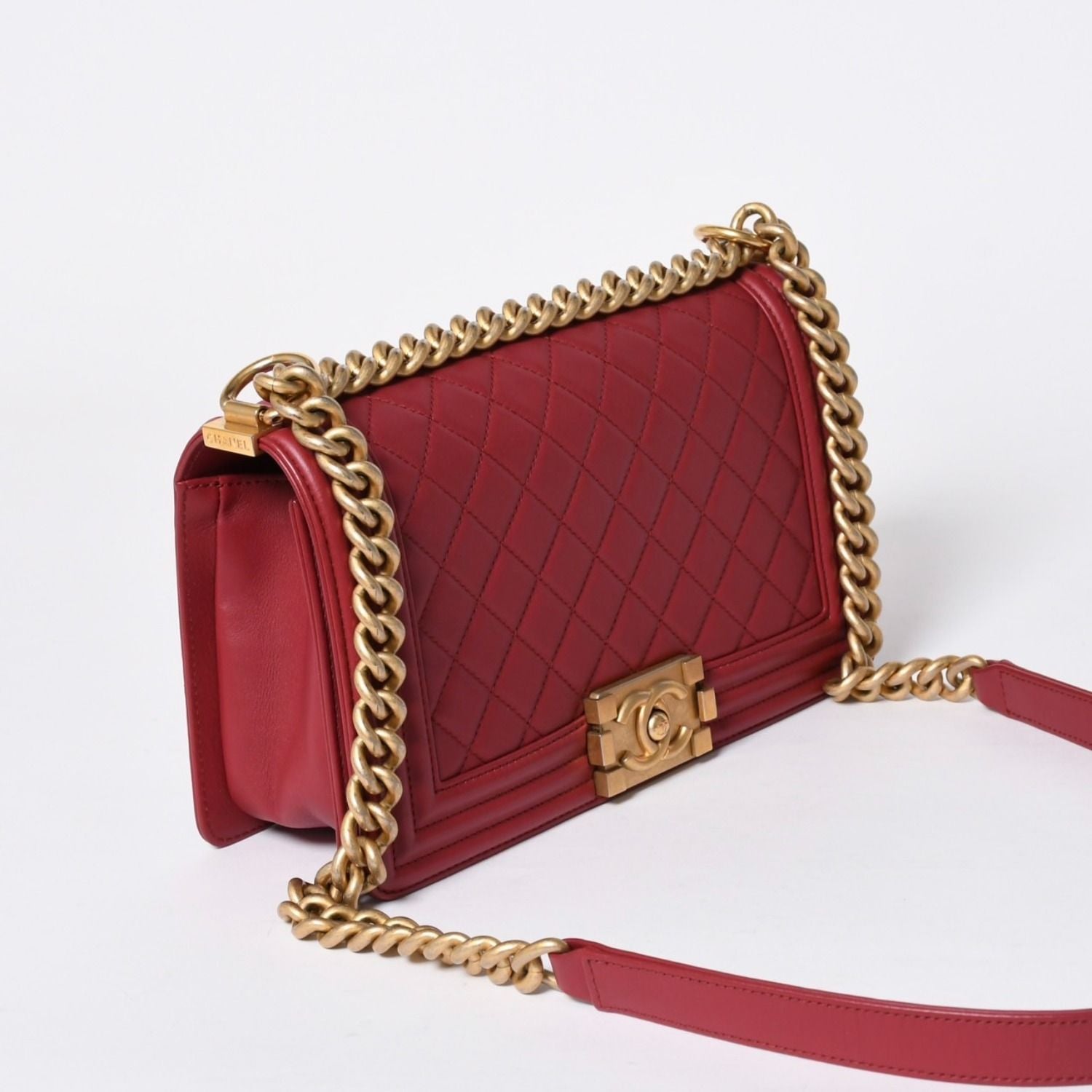 Chanel Boy Chain Shoulder Bag Lambskin CC Logo Pink Gold — view 3