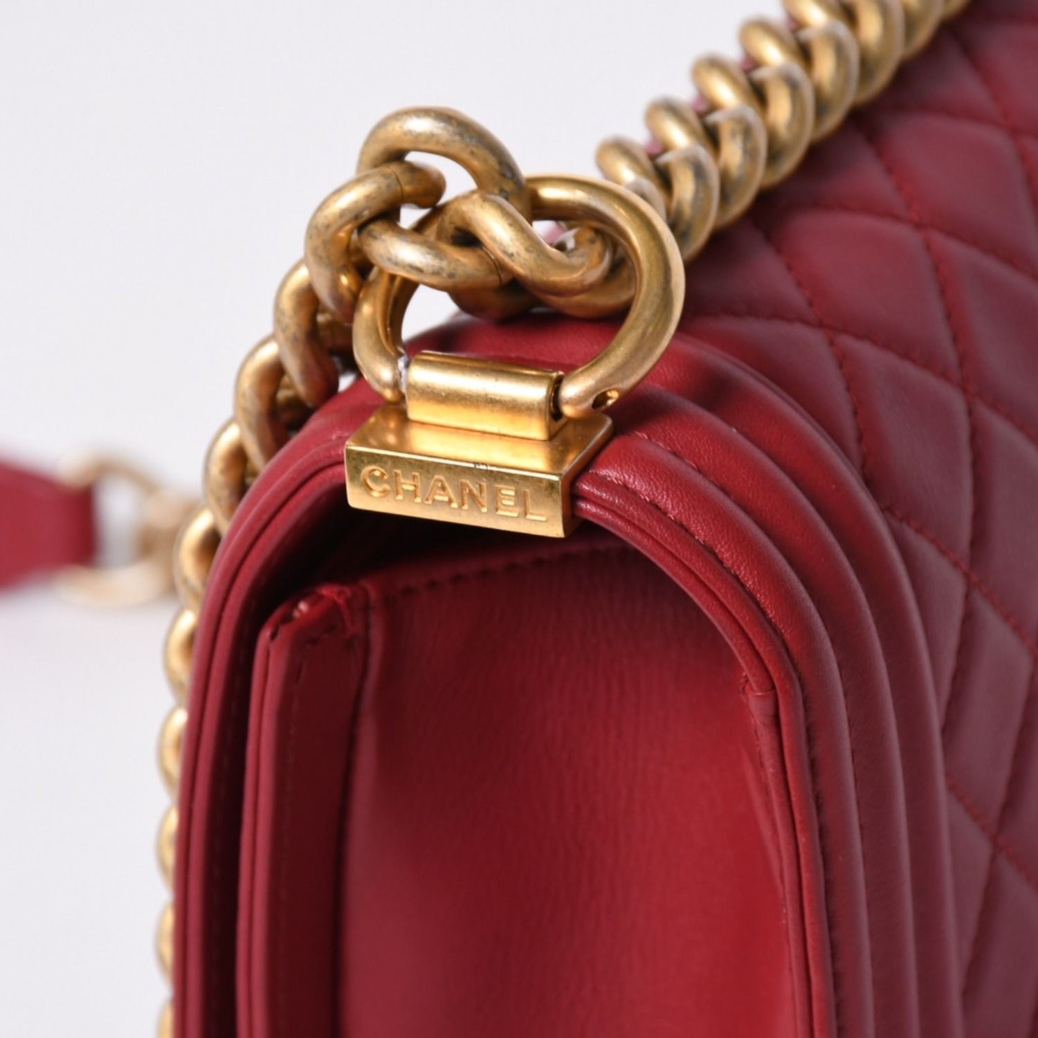 Chanel Boy Chain Shoulder Bag Lambskin CC Logo Pink Gold — view 5