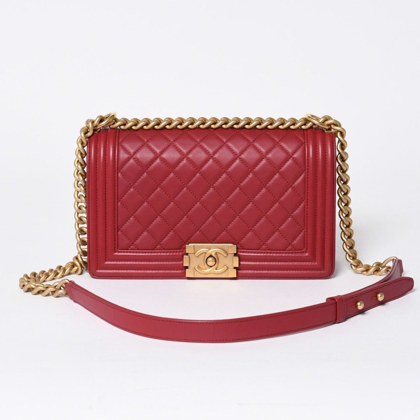 Chanel Boy Chain Shoulder Bag Lambskin CC Logo Pink Gold