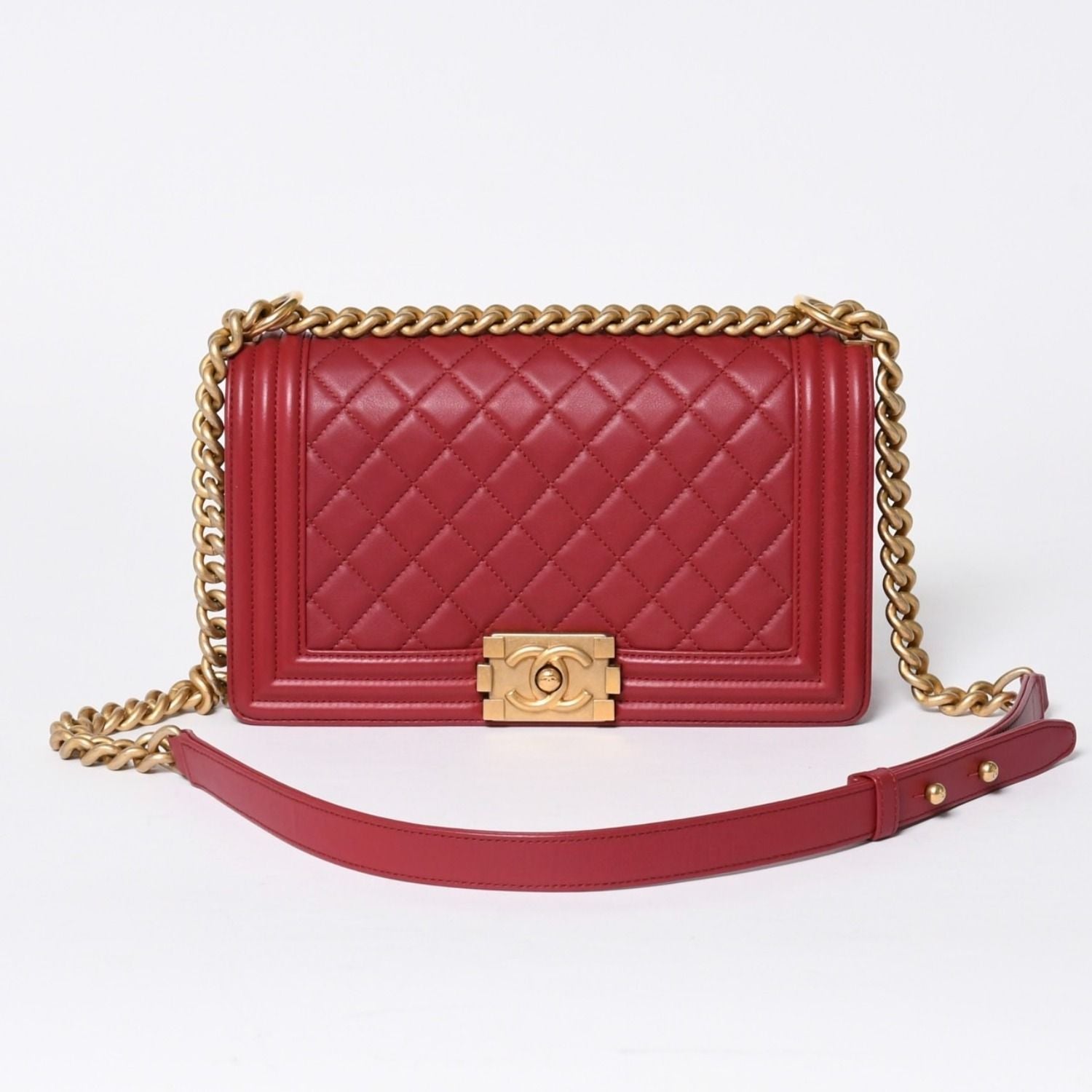 Chanel Boy Chain Shoulder Bag Lambskin CC Logo Pink Gold