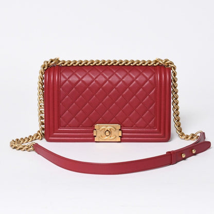 Chanel Boy Chain Shoulder Bag Lambskin CC Logo Pink Gold