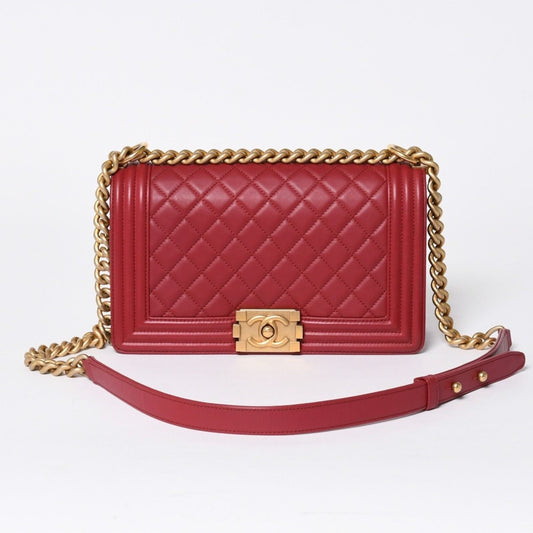 Chanel Boy Chain Shoulder Bag Lambskin CC Logo Pink Gold