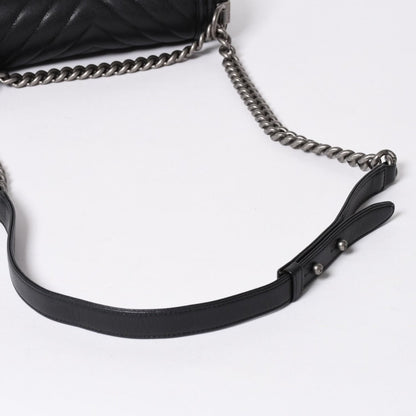 Chanel Boy Chain Shoulder Bag Chevron V-stitch CC Logo Black — view 8
