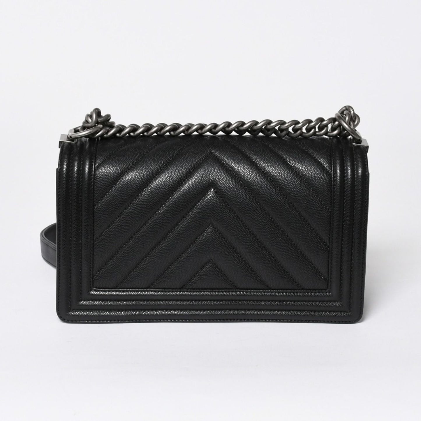 Chanel Boy Chain Shoulder Bag Chevron V-stitch CC Logo Black — view 2