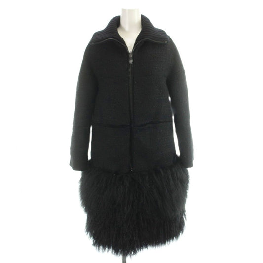 Moncler Gamme Rouge Saturne Down Coat Wool Sheepskin Fur Black 0
