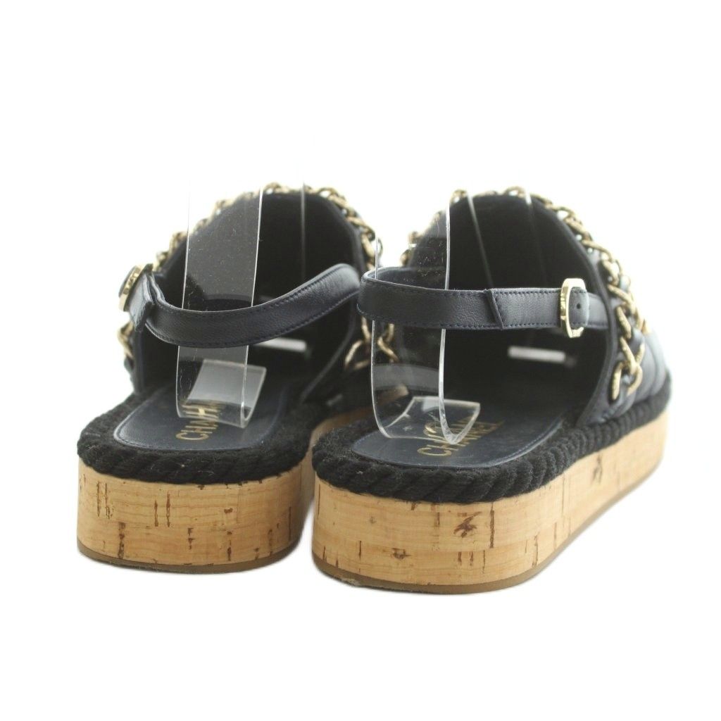 Chanel 21P CC Logo Chain Sandals Leather Black — view 5