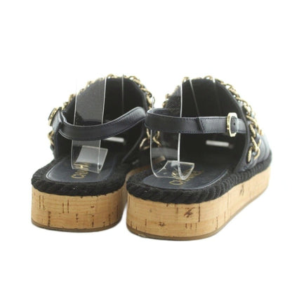 Chanel 21P CC Logo Chain Sandals Leather Black — view 5