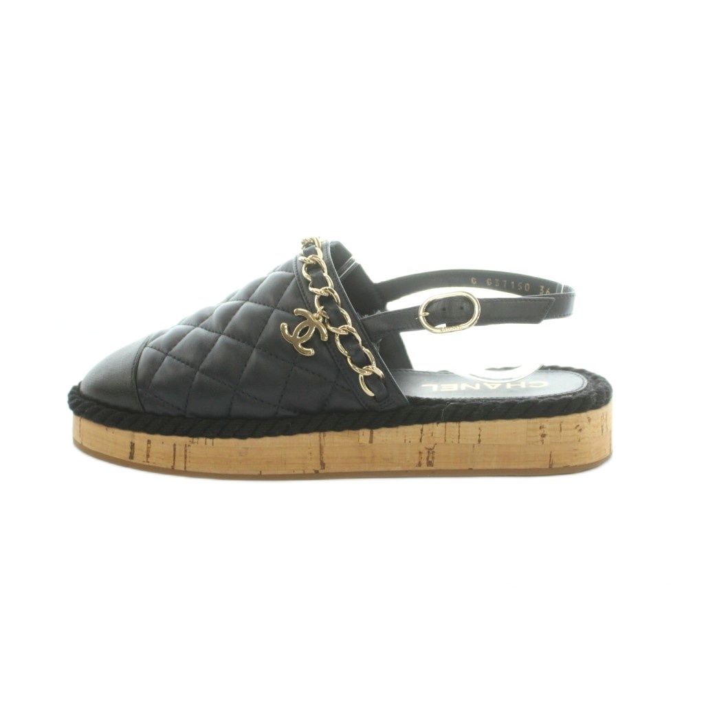 Chanel 21P CC Logo Chain Sandals Leather Black — view 2