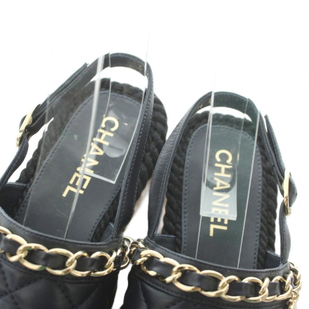 Chanel 21P CC Logo Chain Sandals Leather Black — view 4