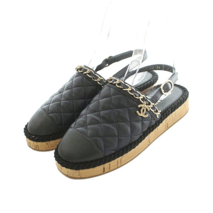 Chanel 21P CC Logo Chain Sandals Leather Black