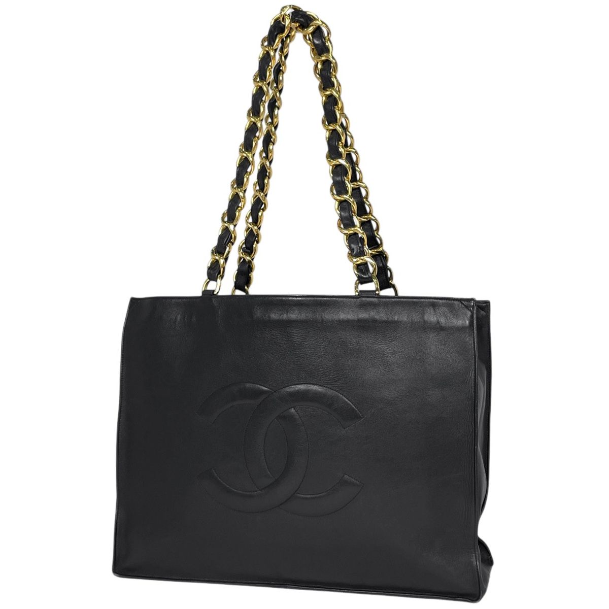 Chanel Tote Bag CC Logo Leather Black