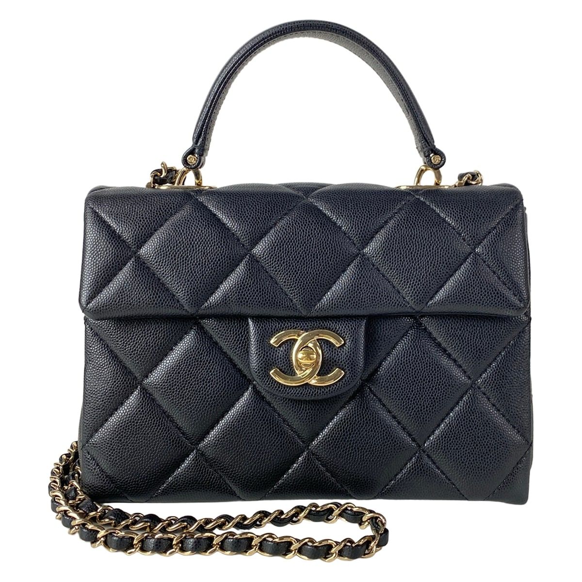 Chanel Shoulder Bag Top Handle Mini Flap Quilted AS Black