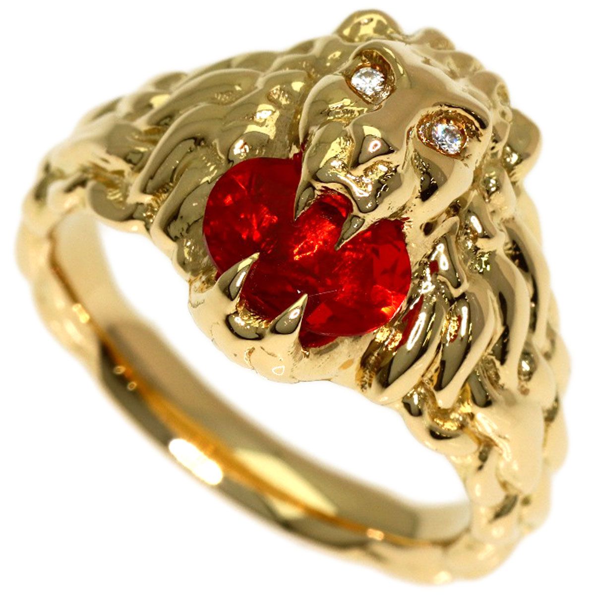 Gucci Lion Head Fire Pearl Ring 18K Yellow Gold