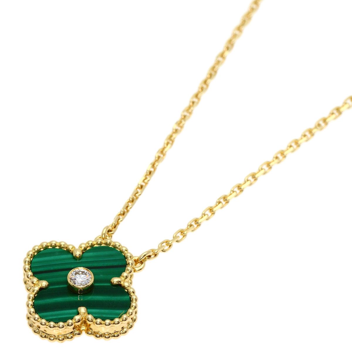 Van Cleef & Arpels Vintage Alhambra Malachite Diamond Necklace 18K Yellow Gold