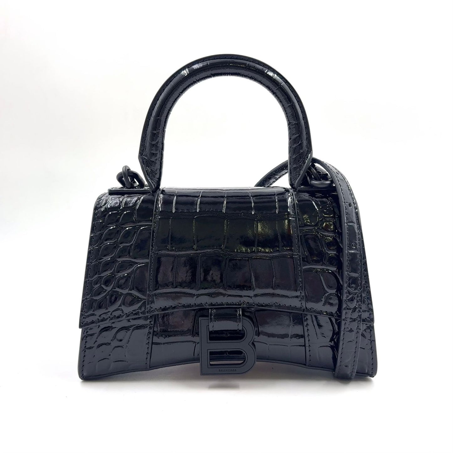 Balenciaga Hour Glass 2-Way Shoulder Calfskin Black Handbag