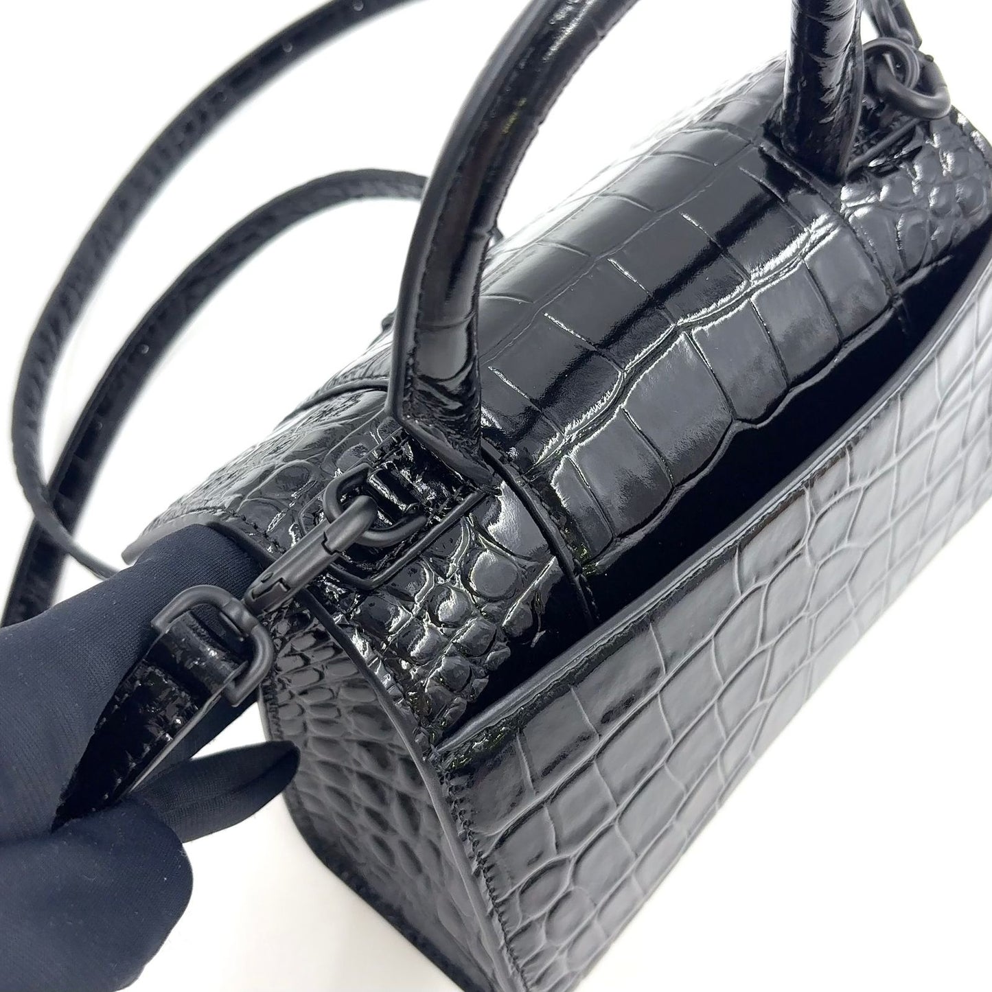 Balenciaga Hour Glass 2-Way Shoulder Calfskin Black Handbag — view 8