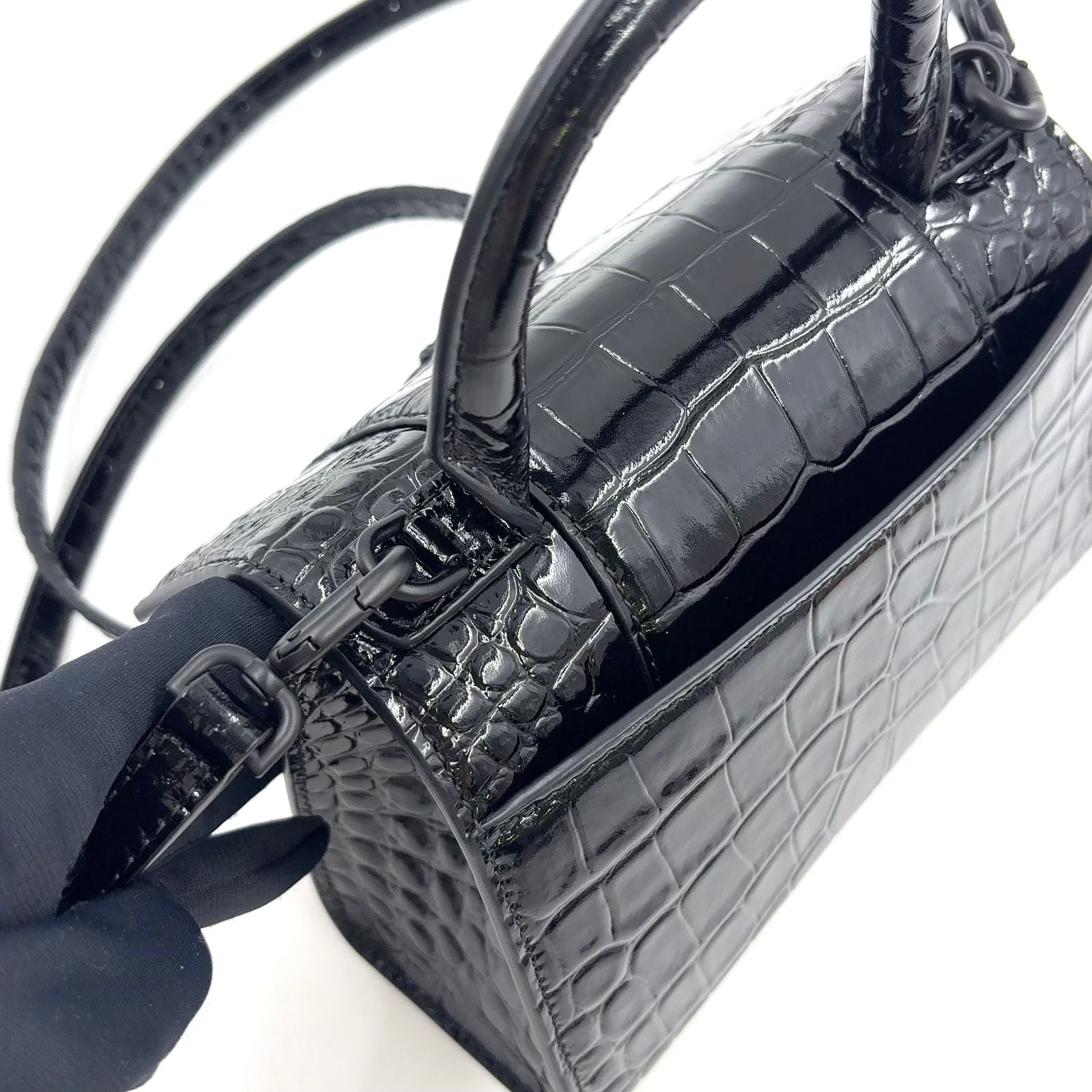 Balenciaga Hour Glass 2-Way Shoulder Calfskin Black Handbag — view 8