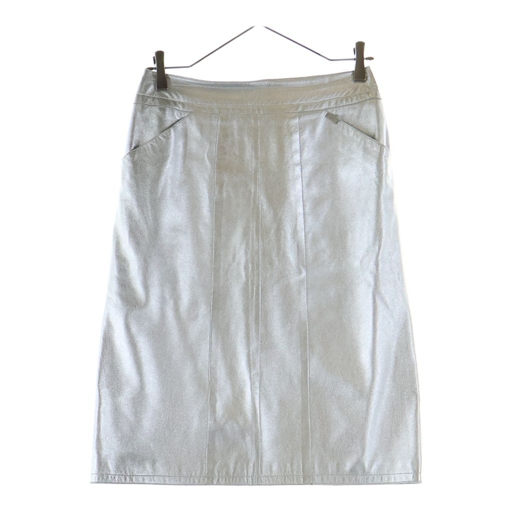 Chanel 99A Lambskin Metallic Leather Tight Skirt Silver