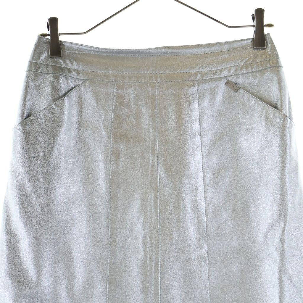 Chanel 99A Lambskin Metallic Leather Tight Skirt Silver — view 3