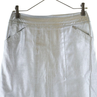 Chanel 99A Lambskin Metallic Leather Tight Skirt Silver — view 3