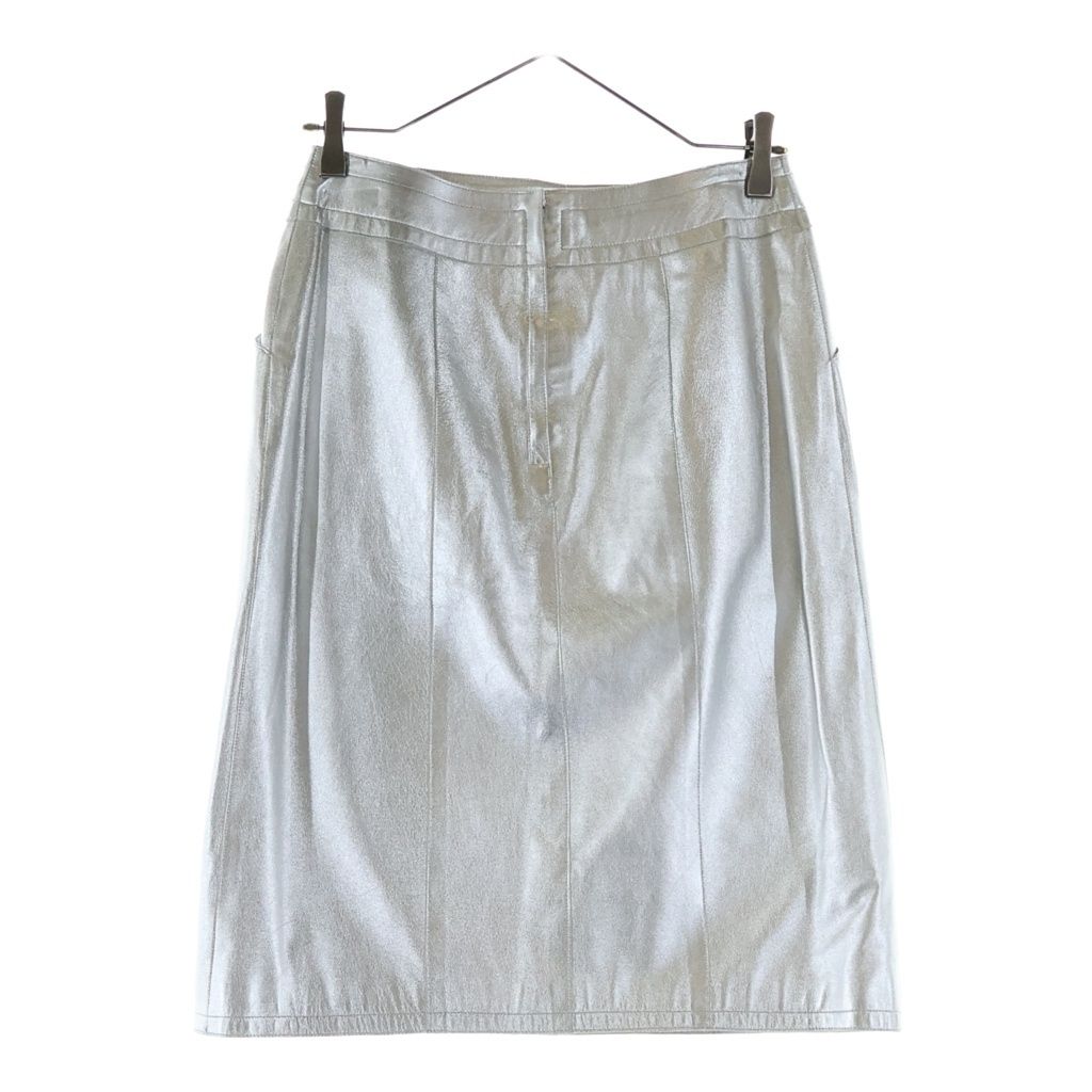 Chanel 99A Lambskin Metallic Leather Tight Skirt Silver — view 2