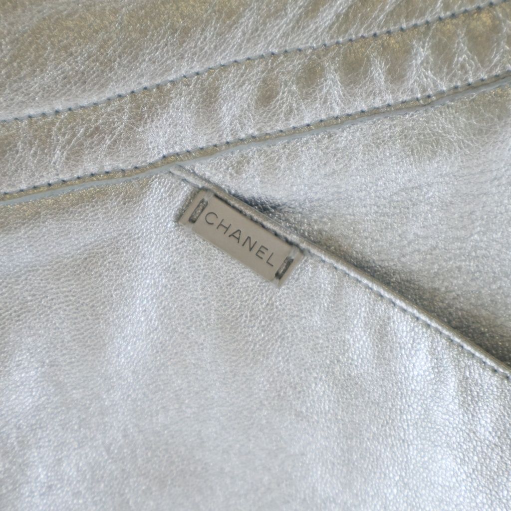 Chanel 99A Lambskin Metallic Leather Tight Skirt Silver — view 6