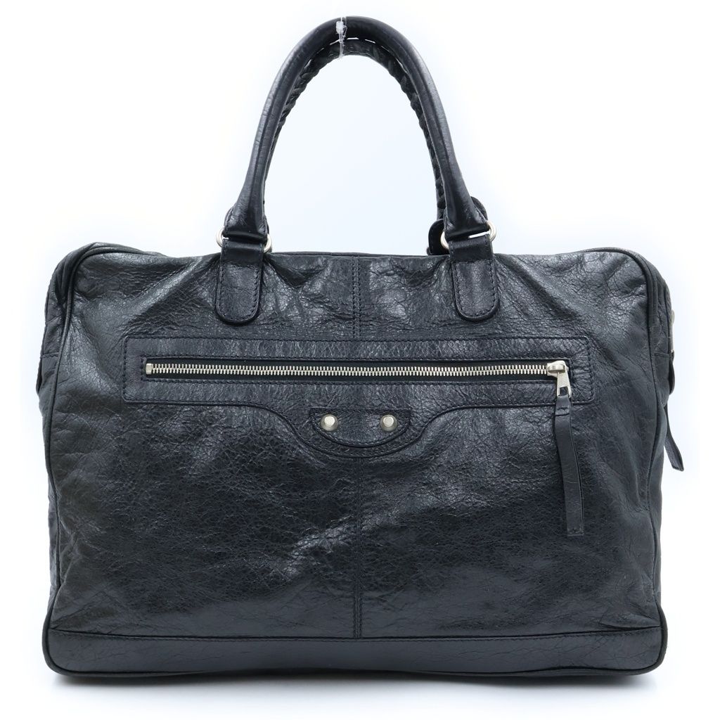 Balenciaga City Classic Bridge Handbag Business Bag Black Leather Silver