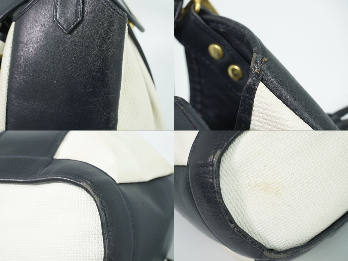 Saint Laurent YSL Drawstring Shoulder Bag Pochette Leather White Navy — view 7
