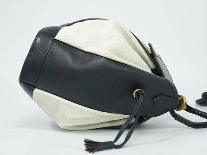 Saint Laurent YSL Drawstring Shoulder Bag Pochette Leather White Navy — view 4