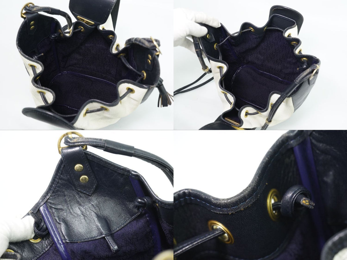 Saint Laurent YSL Drawstring Shoulder Bag Pochette Leather White Navy — view 8