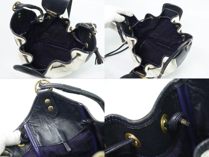 Saint Laurent YSL Drawstring Shoulder Bag Pochette Leather White Navy — view 8